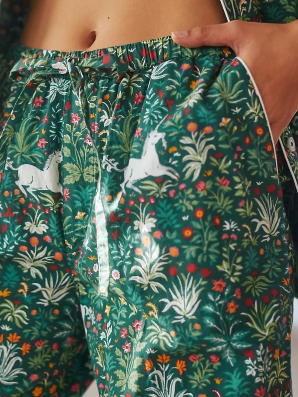 🌼B2G1🌼 Printfresh Anthropologie Green Floral Unicorn Pajama Pants